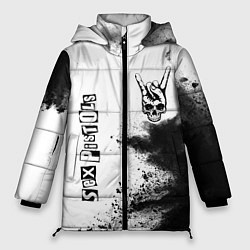 Куртка зимняя женская Sex Pistols и рок символ на светлом фоне, цвет: 3D-черный