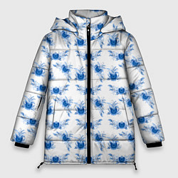 Куртка зимняя женская Blue floral pattern, цвет: 3D-светло-серый