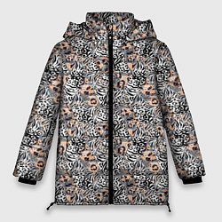 Куртка зимняя женская Тигрово-леопардовый геометрический, цвет: 3D-черный