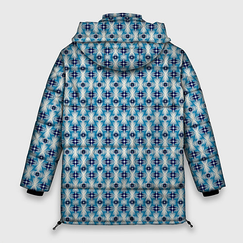 Женская зимняя куртка Сине-белый геометрический икат узор / 3D-Светло-серый – фото 2