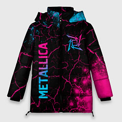 Женская зимняя куртка Metallica - neon gradient: символ и надпись вертик