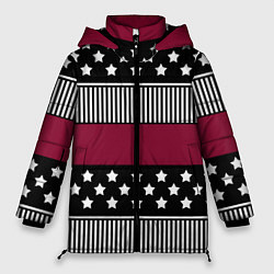 Куртка зимняя женская Burgundy black striped pattern, цвет: 3D-красный