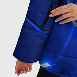 Куртка зимняя женская Синие неоновые геометрические плиты, цвет: 3D-красный — фото 2