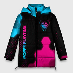 Женская зимняя куртка Poppy Playtime - neon gradient: символ и надпись в