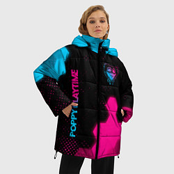 Куртка зимняя женская Poppy Playtime - neon gradient: символ и надпись в, цвет: 3D-черный — фото 2