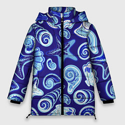 Куртка зимняя женская Паттерн из океанских раковин и морских звёзд, цвет: 3D-красный