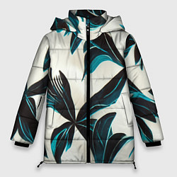 Женская зимняя куртка Листья тропические тёмно-синие