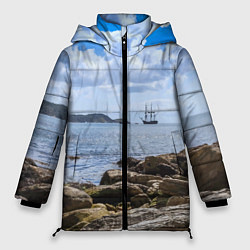 Куртка зимняя женская Парусник на горизонте океана, цвет: 3D-светло-серый