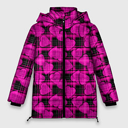 Женская зимняя куртка Black and pink hearts pattern on checkered