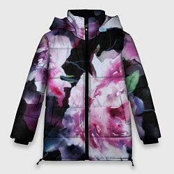 Женская зимняя куртка Цветы Пионы Акварель