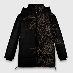 Женская зимняя куртка Элегантные розы на черном фоне