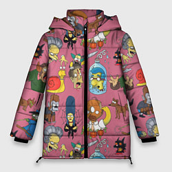 Куртка зимняя женская Персонажи Симпсонов - horror pattern, цвет: 3D-светло-серый