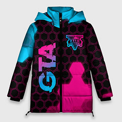 Женская зимняя куртка GTA - neon gradient: надпись, символ