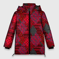 Женская зимняя куртка Красный лоскутный узор пэчворк