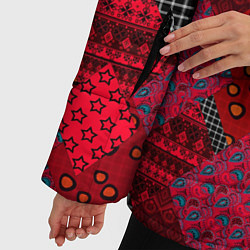 Куртка зимняя женская Красный лоскутный узор пэчворк, цвет: 3D-светло-серый — фото 2