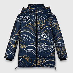 Куртка зимняя женская Японский узор волны, цвет: 3D-черный