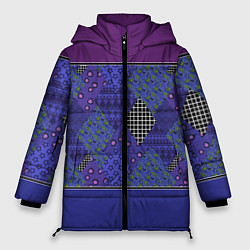 Куртка зимняя женская Combined burgundy-blue pattern with patchwork, цвет: 3D-черный