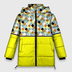 Куртка зимняя женская Желтый неоновый комбинированный узор, цвет: 3D-красный