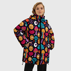 Куртка зимняя женская Психоделические эмодзи, цвет: 3D-красный — фото 2