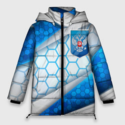 Женская зимняя куртка Синий герб России на объемном фоне