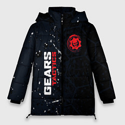 Женская зимняя куртка Gears of War красно-белой лого на темном фоне