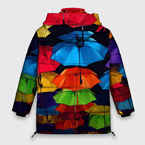 Женская зимняя куртка Разноцветные зонтики - композиция / 3D-Красный – фото 2