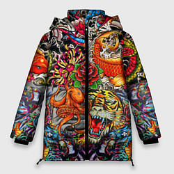 Куртка зимняя женская Красочная иллюстрация, цвет: 3D-красный