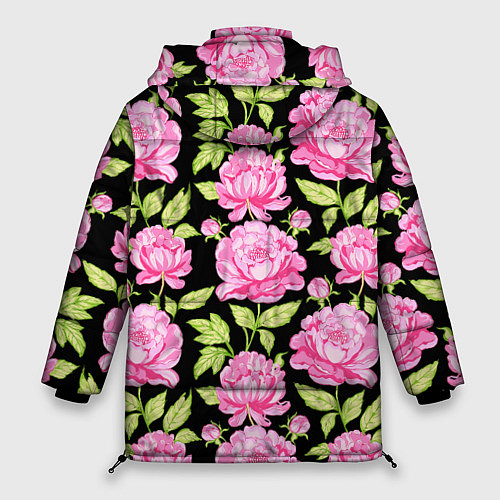 Женская зимняя куртка Розовые пионы на черном / 3D-Красный – фото 2