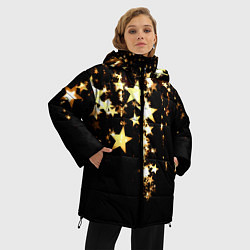 Куртка зимняя женская Золотые праздничные звезды, цвет: 3D-черный — фото 2