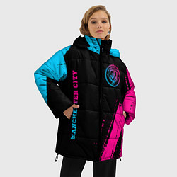 Куртка зимняя женская Manchester City - neon gradient: надпись, символ, цвет: 3D-черный — фото 2