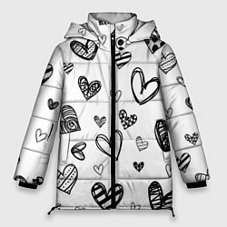 Куртка зимняя женская Сердца нарисованные карандашом, цвет: 3D-черный