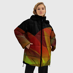 Куртка зимняя женская Абстрактная ассиметричная оранжевая волна, цвет: 3D-светло-серый — фото 2