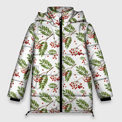 Куртка зимняя женская Ветки рябины на белом, цвет: 3D-красный