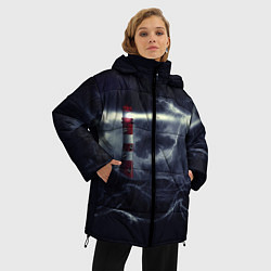 Куртка зимняя женская Маяк и штормовое море в ночи, цвет: 3D-светло-серый — фото 2