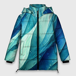 Куртка зимняя женская Акварельные синие узоры, цвет: 3D-черный