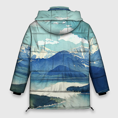 Женская зимняя куртка Река в горах - акварельный рисунок / 3D-Светло-серый – фото 2
