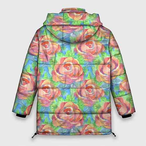 Женская зимняя куртка Алые розы акварель / 3D-Красный – фото 2