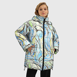 Куртка зимняя женская Акварельные полосы синие черные желтые, цвет: 3D-светло-серый — фото 2