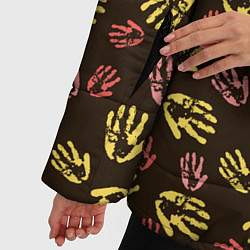 Куртка зимняя женская Отпечатки рук разноцветные, цвет: 3D-красный — фото 2