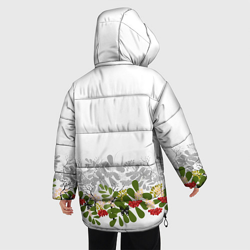 Женская зимняя куртка Веточки красной рябины с бабочками / 3D-Черный – фото 4