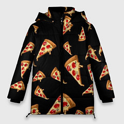 Куртка зимняя женская Куски пиццы на черном фоне, цвет: 3D-светло-серый