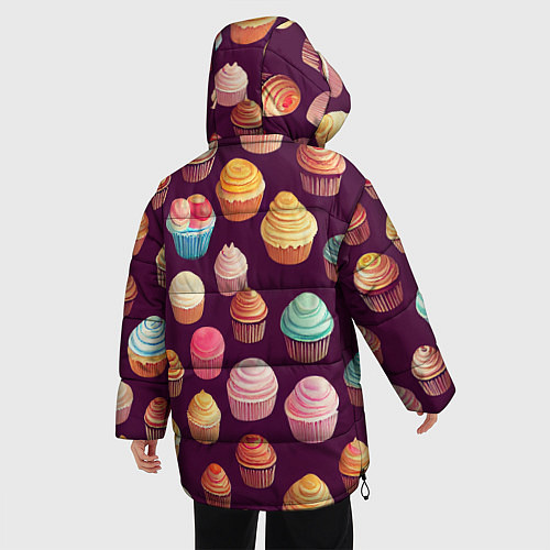 Женская зимняя куртка Много нарисованных капкейков / 3D-Черный – фото 4