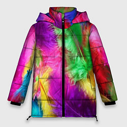 Куртка зимняя женская Яркие разноцветные перья, цвет: 3D-красный