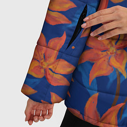 Куртка зимняя женская Осенние абстрактные цветы, цвет: 3D-красный — фото 2
