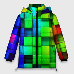 Куртка зимняя женская Цветные неоновые кубы, цвет: 3D-светло-серый