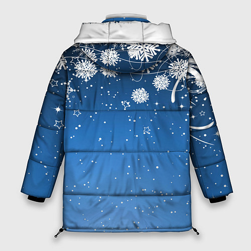 Женская зимняя куртка Снежный узор на синем фоне / 3D-Красный – фото 2