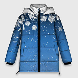 Женская зимняя куртка Снежный узор на синем фоне