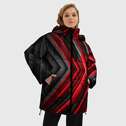 Куртка зимняя женская Чёрно-красный паркет графика, цвет: 3D-красный — фото 2