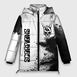 Женская зимняя куртка Scorpions и рок символ на светлом фоне