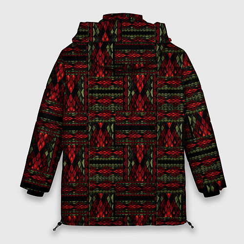 Женская зимняя куртка Красно зеленый лоскутный узор змеиной кожи имитаци / 3D-Красный – фото 2
